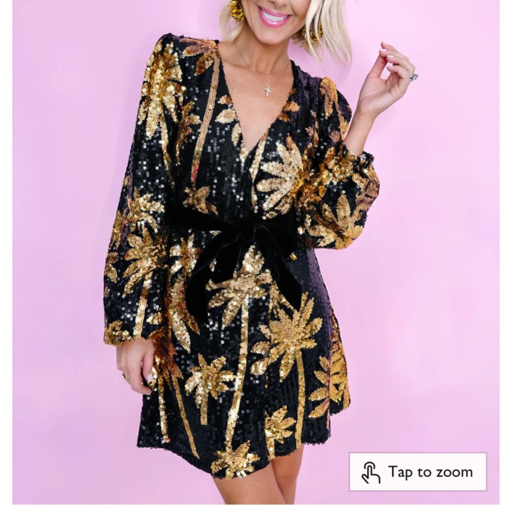 L’atiste from hale house sequin night palms dress black gold medium